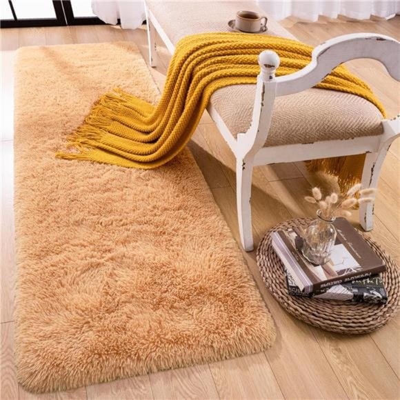 Soft Shag Runner Rug for Bedroom,2x6 Feet Fluffy Rugs with Non-Slip Bottom,Camel - Picture 6 of 6
